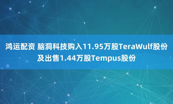 鸿运配资 脑洞科技购入11.95万股TeraWulf股份及出售1.44万股Tempus股份